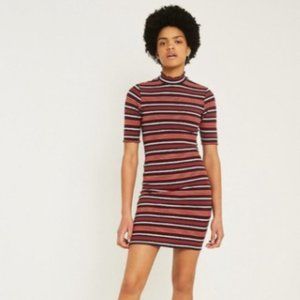 Urban Outfitters Mockneck Bodycon Striped Short Sleeve Knit Mini Dress Size L